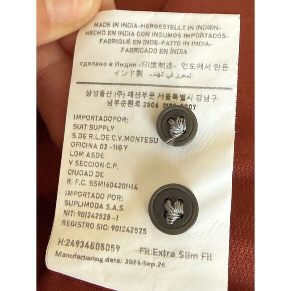 Suitsupply Shirt Mens Size Small Burgundy Corduroy Egyptian Cotton Slim Fit - Picture 8 of 9